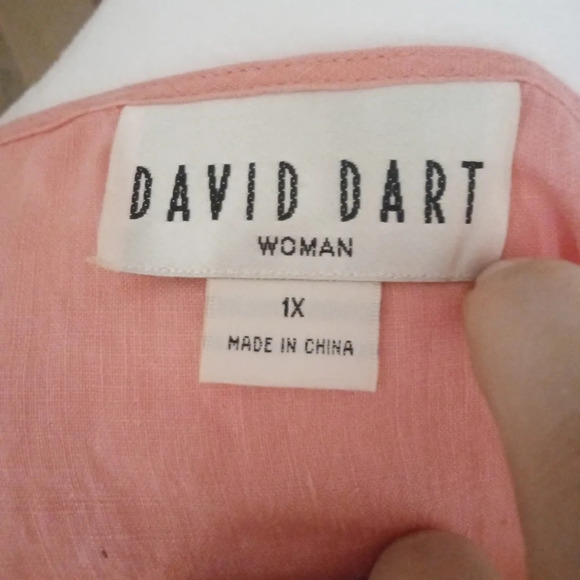 David Dart Coral Color Women's Sleeveless 100% Linen Blouse Size 1X‎ - Picture 5 of 6